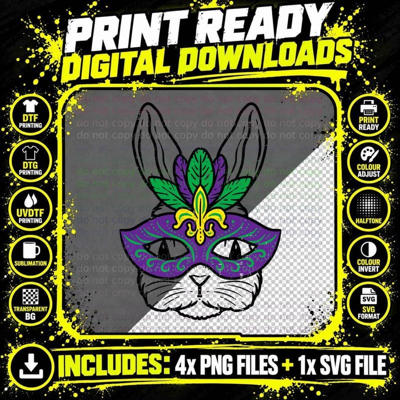 Bunny Rabbit Mardi Gras Mask Cute New Orleans Men Women Png SVG Digital Bundle
