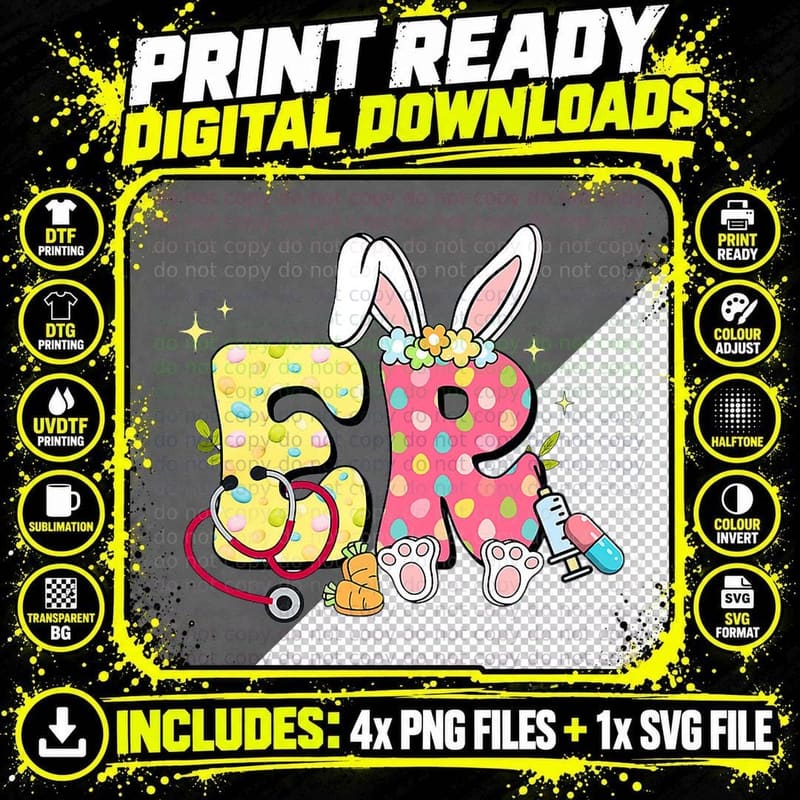Cute Bunny Ears Stethoscope Happy Easter Day Er Nurse Png SVG Digital Bundle