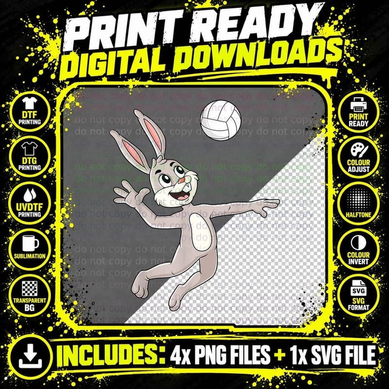 Easter Bunny Hitting a Volleyball Boys Girls T-Shirt Png SVG Digital Bundle