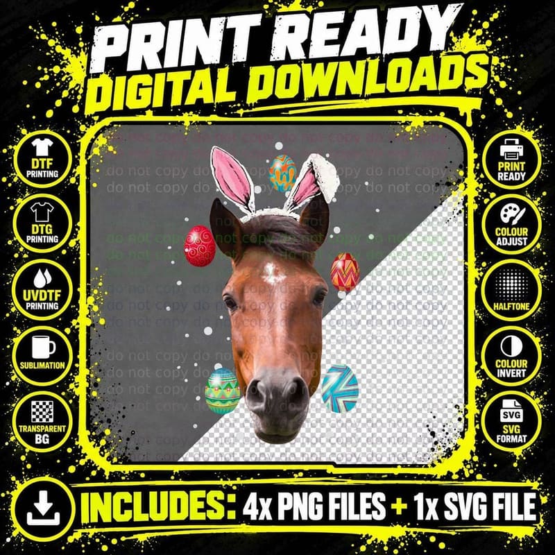 Easter Bunny Horses Funny Farmer Easter Horses T-Shirt Png SVG Digital Bundle