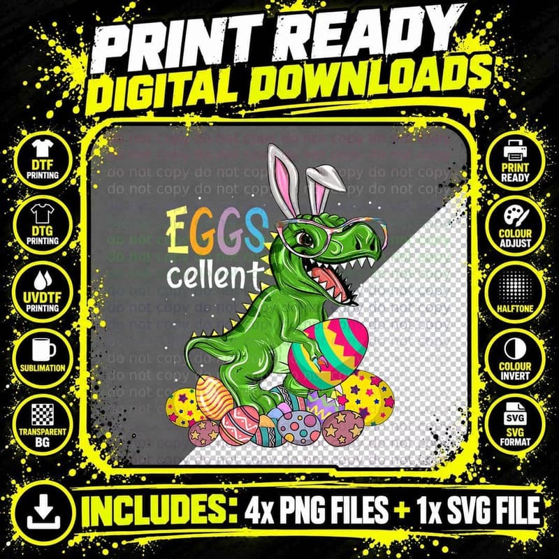 Easter Dinosaur Bunny T Rex Boys Girls Kids Eggs Cellent Png SVG Digital Bundle
