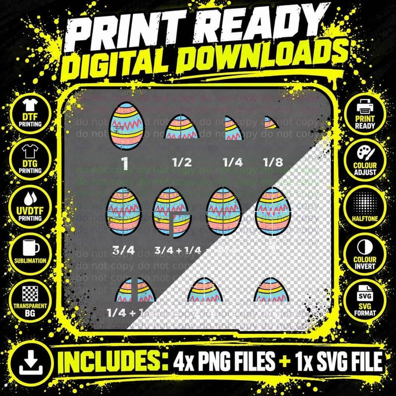 Easter Eggs Math Fractions Funny Nerd Teacher Men Women Png SVG Digital Bundle