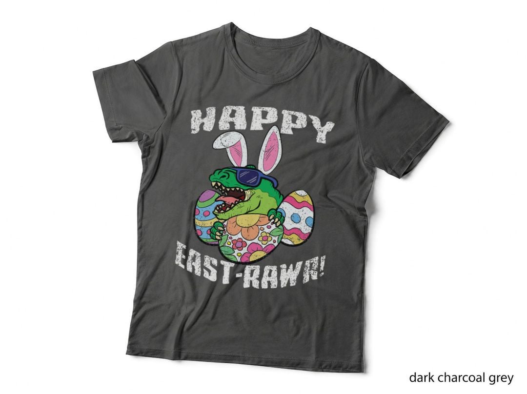 Easter Happy East-Rawr Egg Hunting Dinosaur T-Rex Bunny Ears T-Shirt