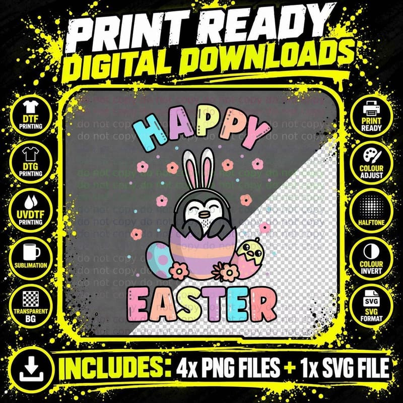 Easter Kawaii Bunny Penguin Cute Spring Egg Hunting Kids Png SVG Digital Bundle
