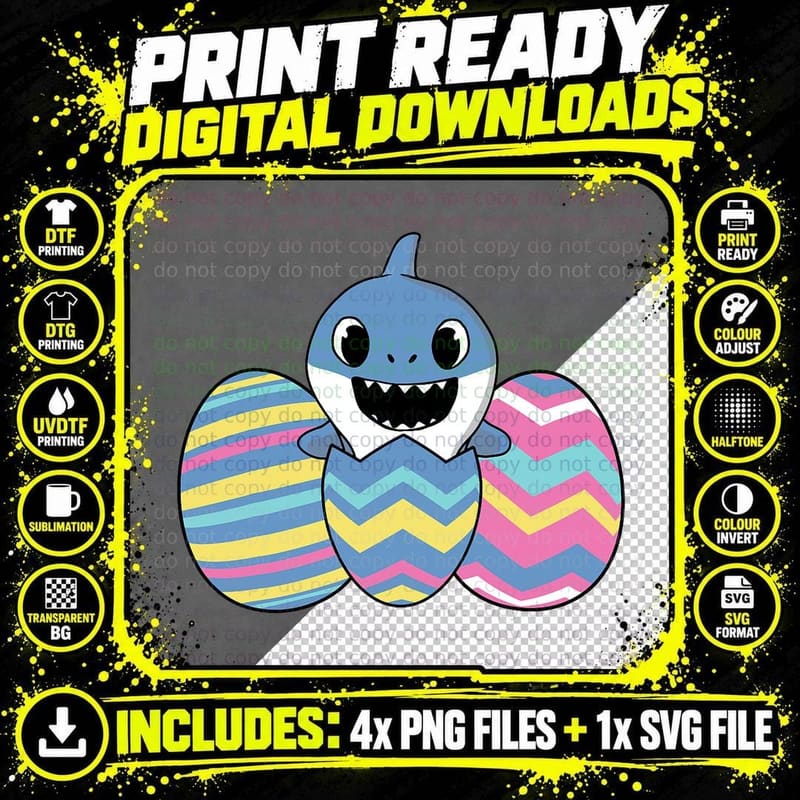 Easter Shirts for Kids Boys Girls Shark Shirt Easter Png SVG Digital Bundle