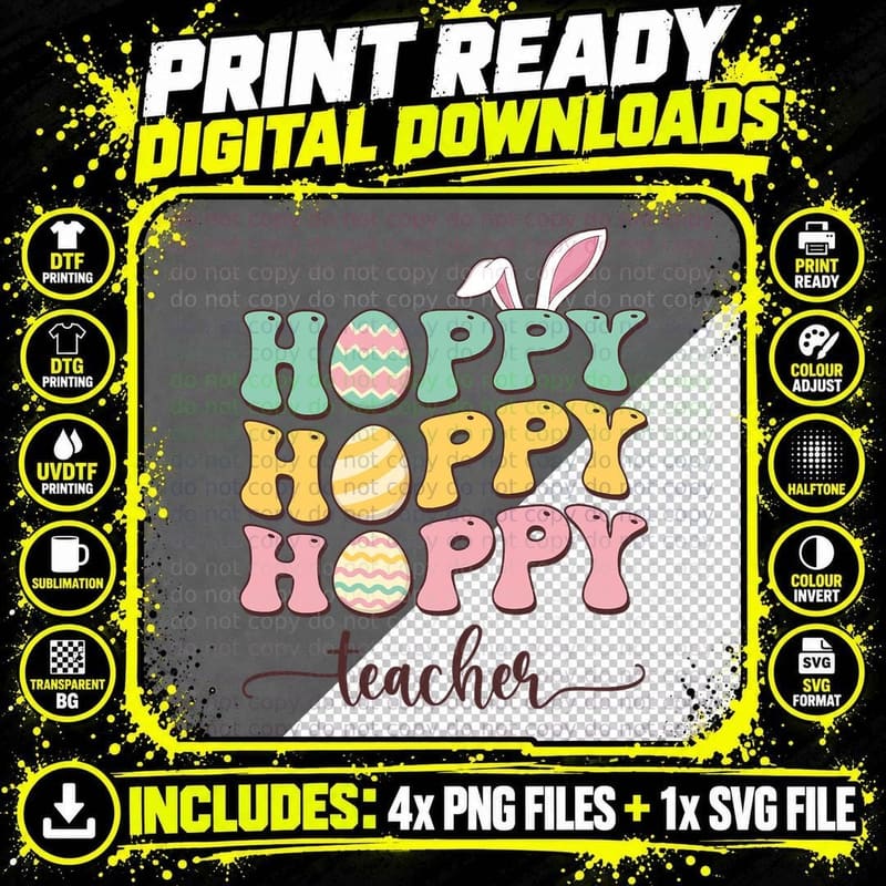 Easter Teacher Bunny Happy Easter Egg Retro Girl Women Png SVG Digital Bundle