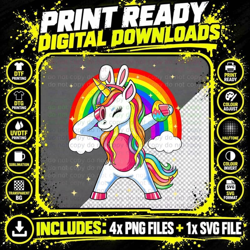 Easter Unicorn with Eggs Happy Easter Boys Girls Kids Png SVG Digital Bundle
