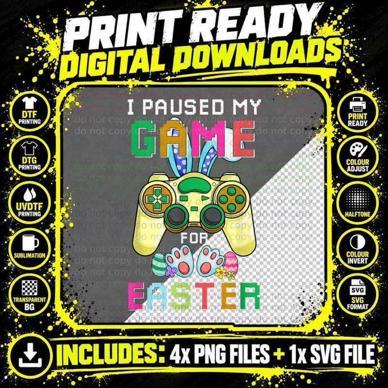 Funny Gaming Bunny Gamer Egg Easter Day Boys Kids Men Png SVG Digital Bundle