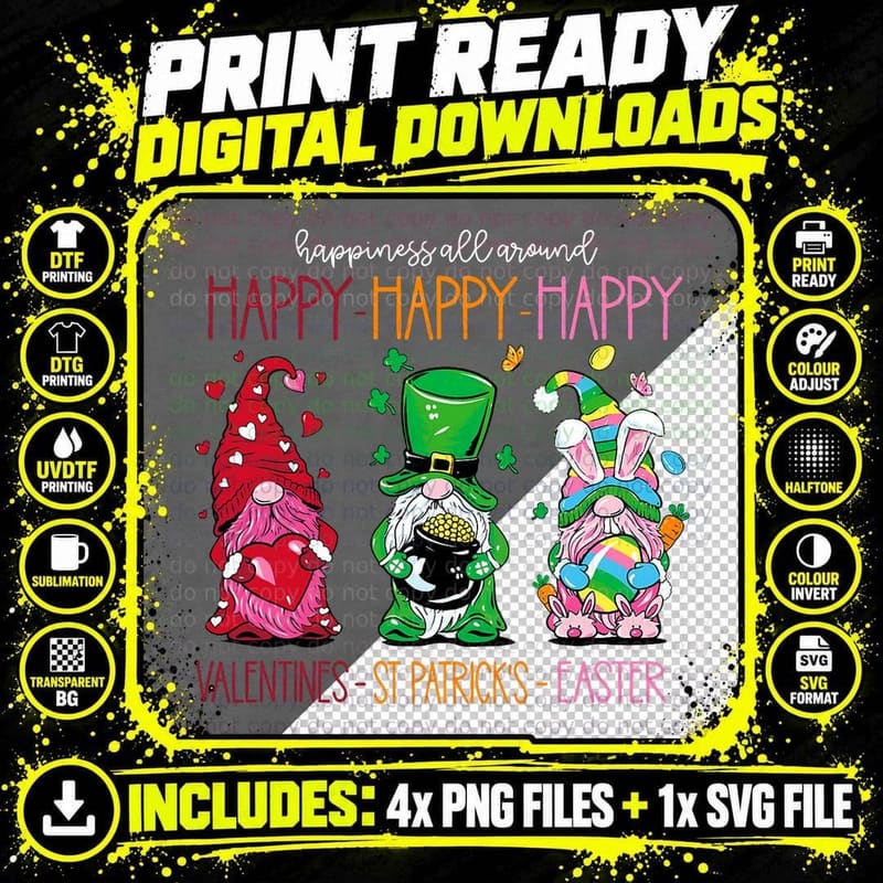Funny Happy Valentines St Patrick Easter Happy Holiday Png SVG Digital Bundle