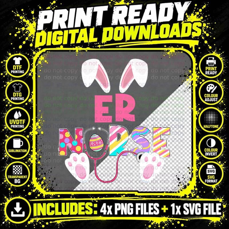 Funny Stethoscope ER Nurse Bunny Easter Day Matching Png SVG Digital Bundle