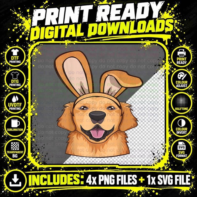 Golden Retriever Bunny Ears Easter Day Dog Puppy Boys Png SVG Digital Bundle