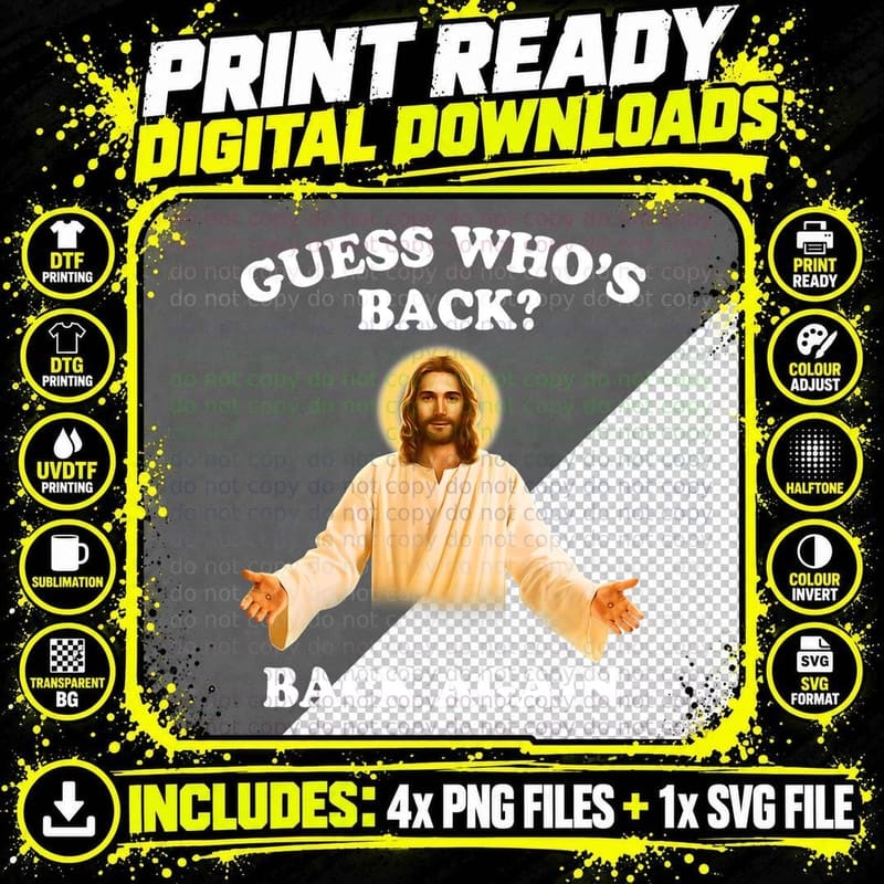 Guess Who's Back Again Happy Easter Jesus Christ T-Shirt Png SVG Digital Bundle