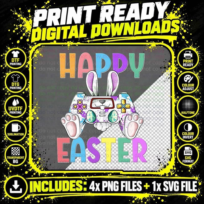 Happy Easter Men Gaming Controllers Bunny Boys Kids Png SVG Digital Bundle