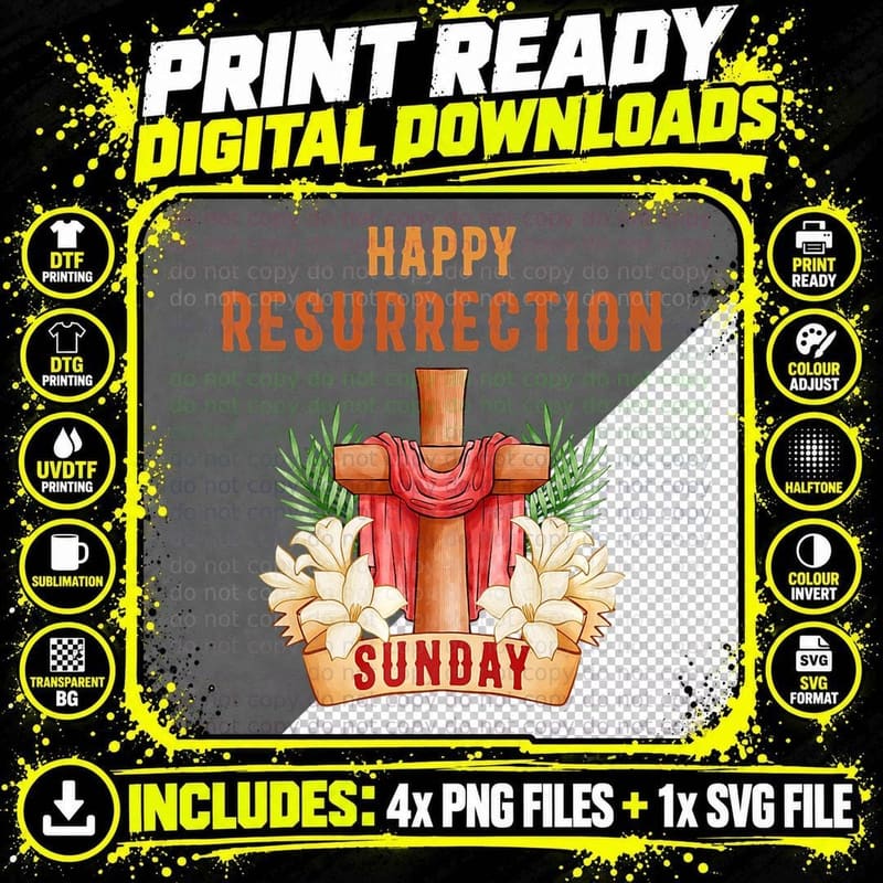 Happy Resurrection Sunday - Easter Jesus Christian Png SVG Digital Bundle