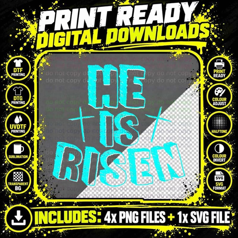 He Is Risen Cute Easter Cross Jesus Is Alive Church Png SVG Digital Bundle