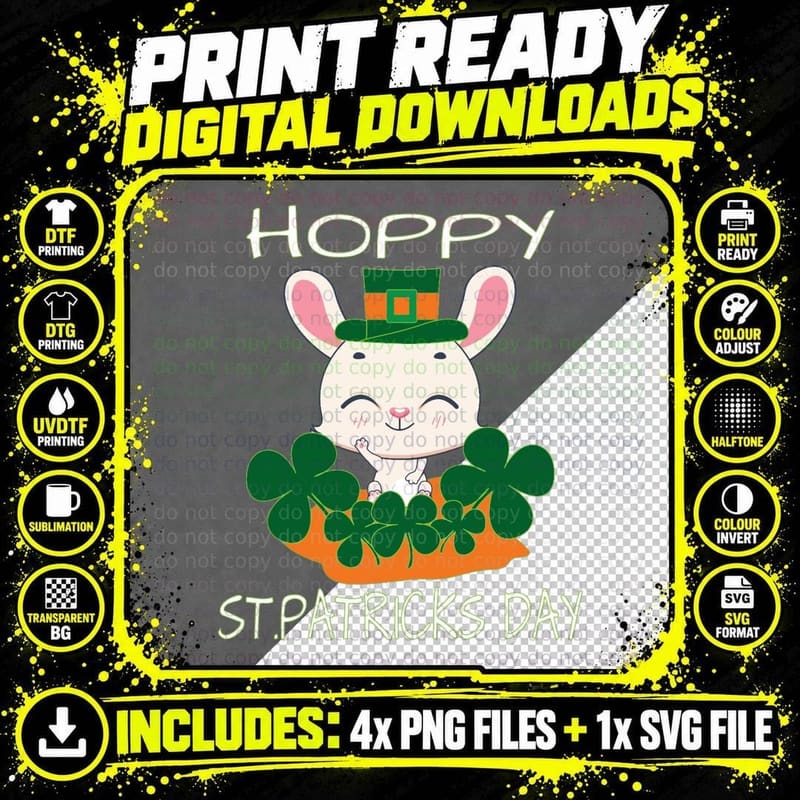 Hoppy St Patrick's Day Bunny - White T-Shirt Png SVG Digital Bundle
