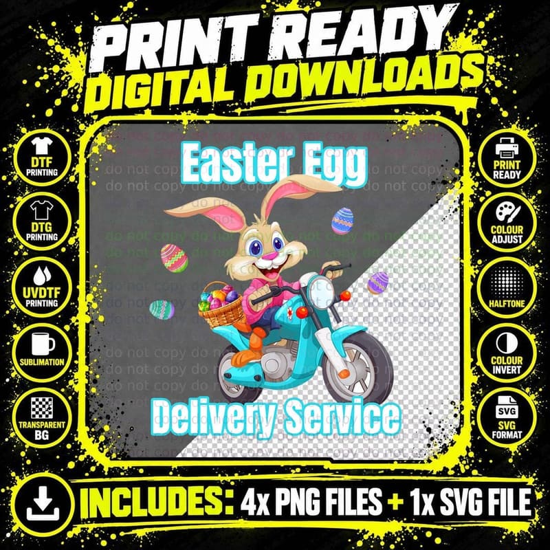 Moms Dads Easter Egg Delivery Service Bunny Motorcycle Png SVG Digital Bundle