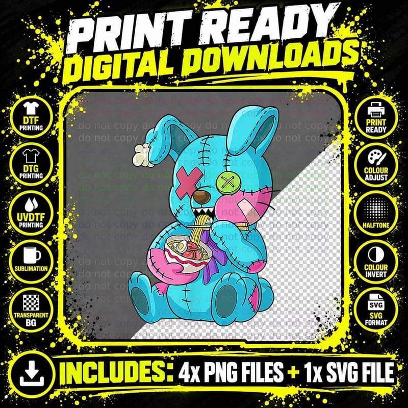 Pastel Goth Bunny and Ramen Kawaii T-Shirt Png SVG Digital Bundle