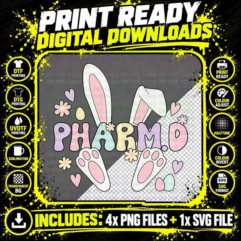 Pharmd Easter Bunny Doctor of Pharmacy Easter Day Png SVG Digital Bundle