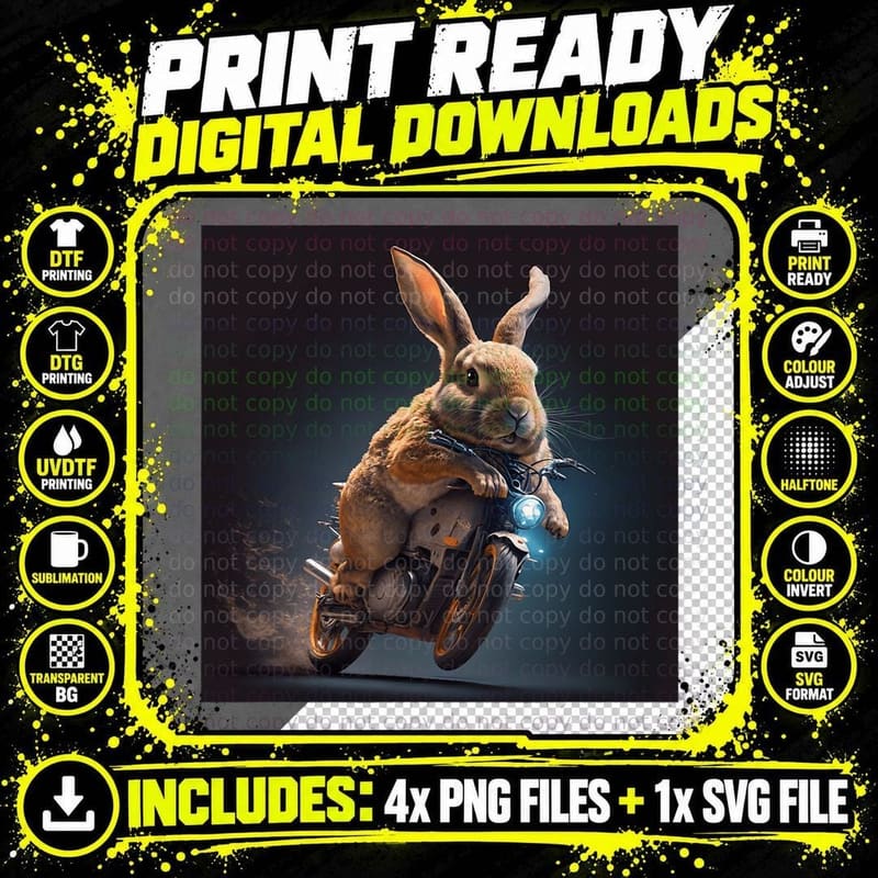 Rabbit Ride Motorcycle Easter Bunny Easter Funny Biker Png SVG Digital Bundle