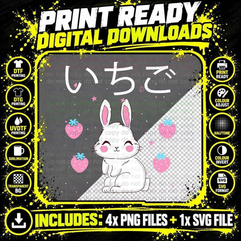 Strawberry Milk Bunny Aesthetic Vaporwave Anime T-Shirt Png SVG Digital Bundle