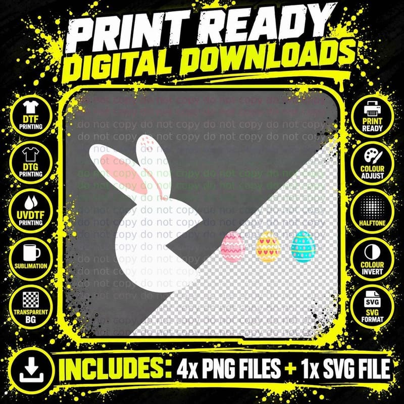 Video Game Rabbit Bunny Eggs Easter Gamer Kids Boys Men Png SVG Digital Bundle