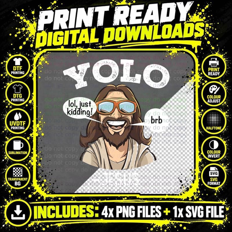 Yolo Jk Brb Jesus Funny Christians Easter Resurrection Png SVG Digital Bundle