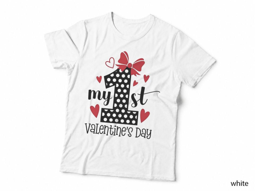 1st Valentine My Valentine's Day Black Polka Dot Number 1 Red Bow Hearts T-Shirt