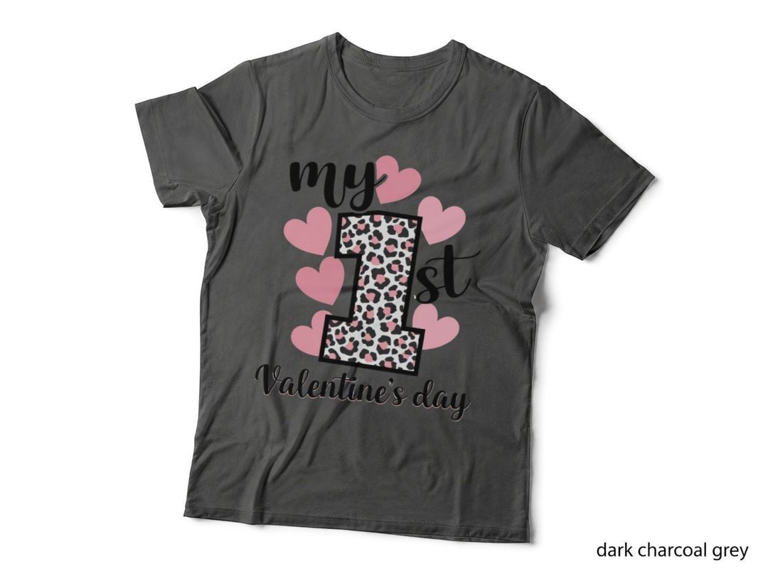 1st Valentine My Valentine's Day Leopard Print Number 1 Pink Hearts T-Shirt