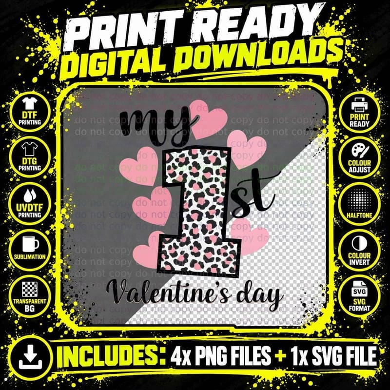 1st Valentine My Valentine's Day Leopard Print Number 1 Png SVG Digital Bundle