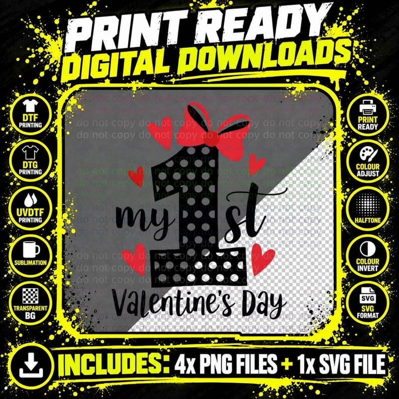 1st Valentine My Valentine's Day Polka Dot Number 1 Red Png SVG Digital Bundle
