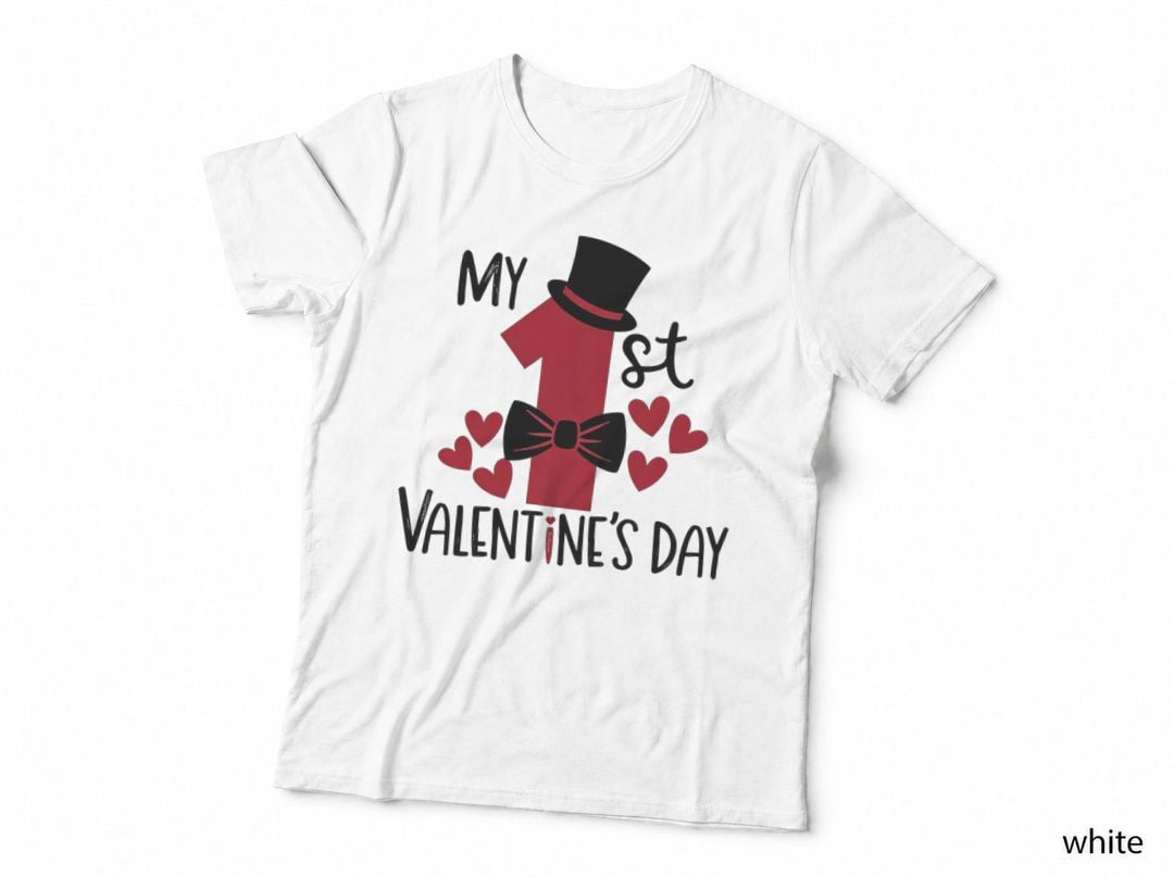 1st Valentine My Valentine's Day Red Number 1 Black Top Hat Bow Hearts T-Shirt