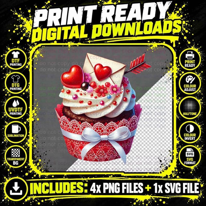 3D Cupcake Envelope Heart Arrow T-Shirt Png SVG Digital Bundle