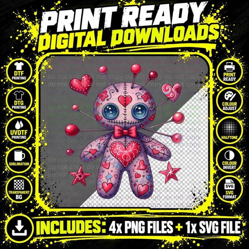 Alien Voodoo Doll Hearts Sci-Fi Gothic T-Shirt Png SVG Digital Bundle