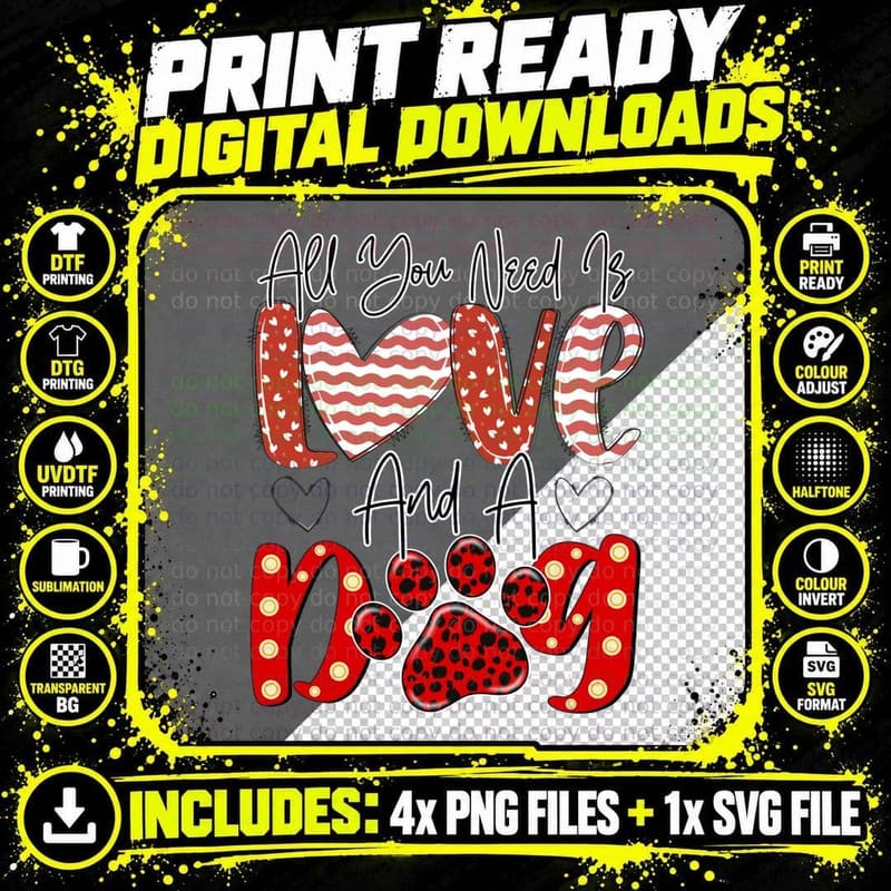 All You Need Is Love and a Meow Is and a Striped Polka Png SVG Digital Bundle
