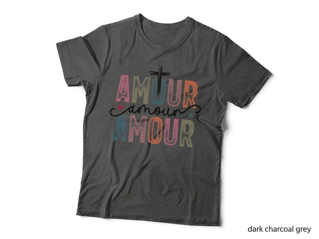 Amour Multicolor with Heart Script Teal Pink Orange T-Shirt