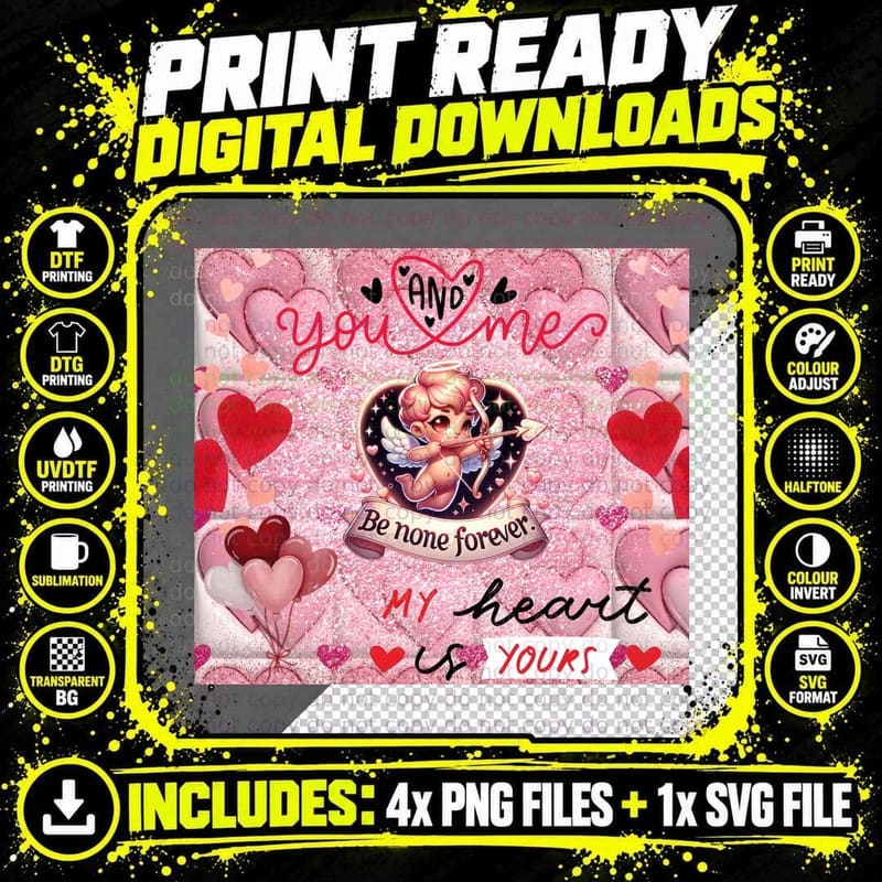 And Me and Pink Heart Hearts Outline Romantic Couple Png SVG Digital Bundle