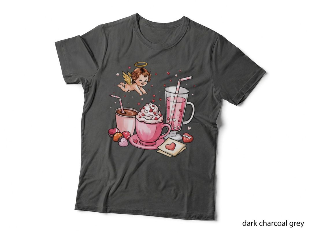 Angel Valentine Be My Cupid Pink Beverages Pastry Cute Romantic T-Shirt
