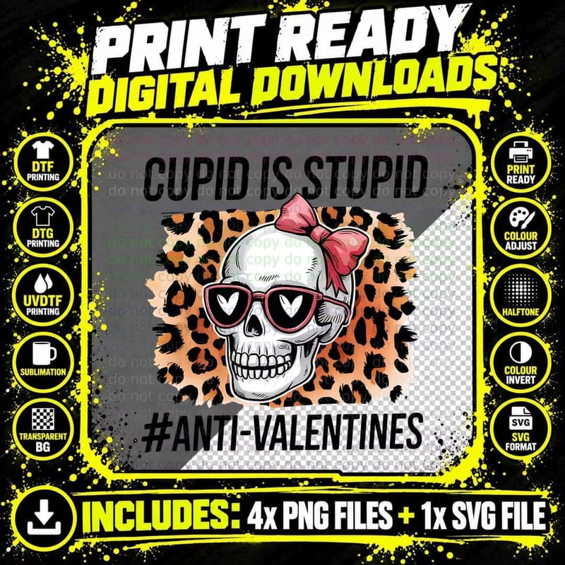 Anti-Romance Cupid Is Stupid Anti-Valentines Skull Png SVG Digital Bundle