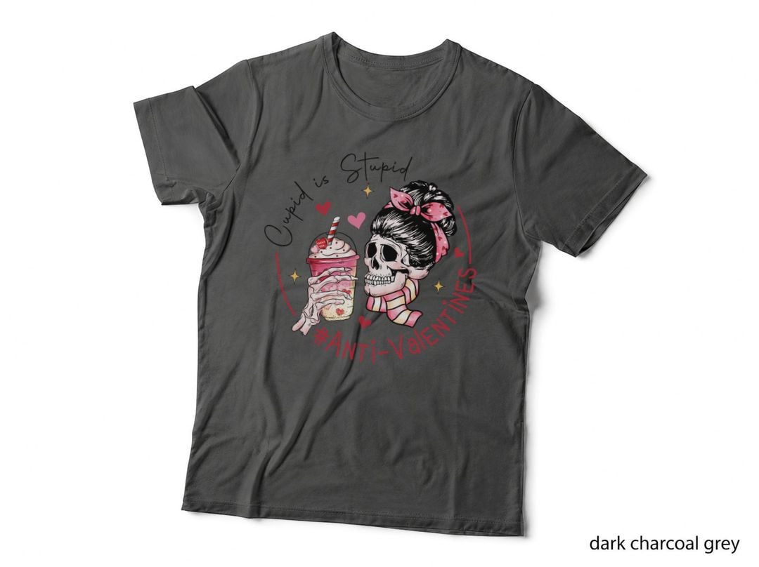 Anti-Valentine Cupid Is Stupid Anti-Valentines Skull Coffee Cup Goth T-Shirt