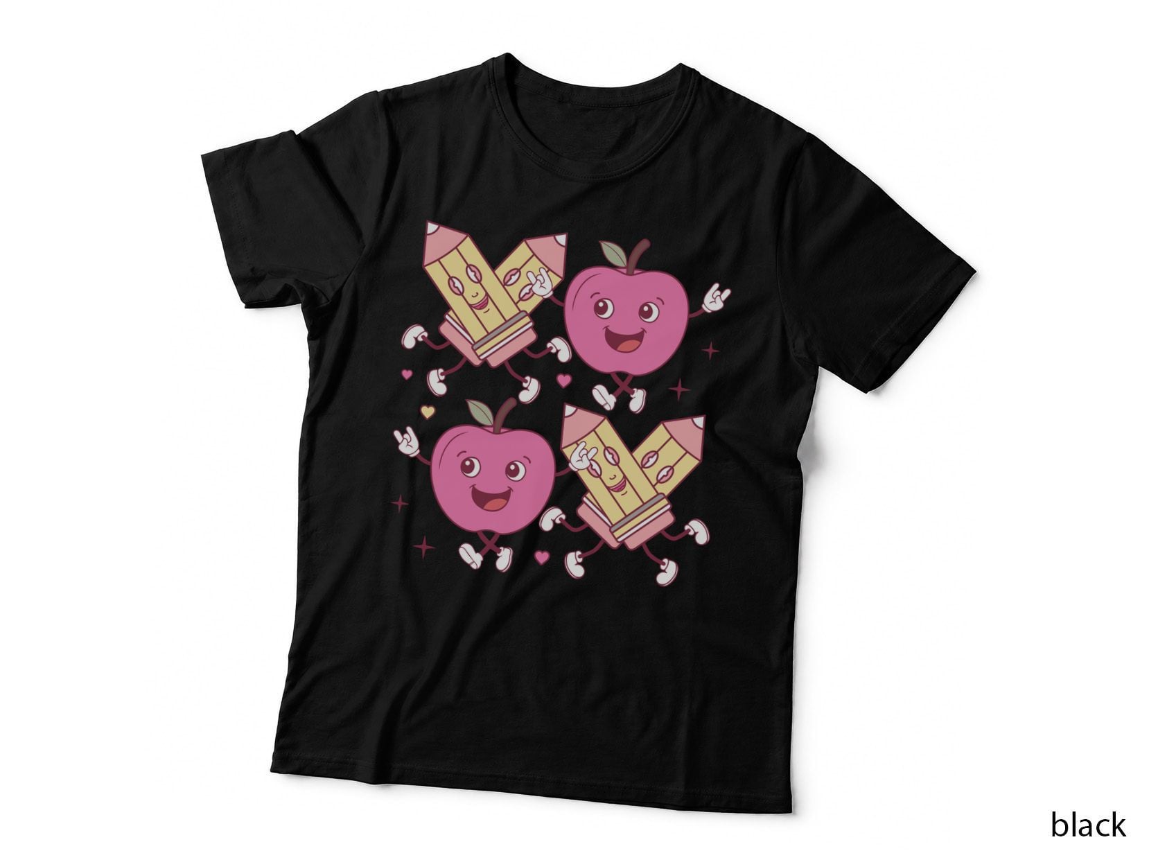Apples Teaching Pink Apple Book Hearts Cute Character T-Shirt
