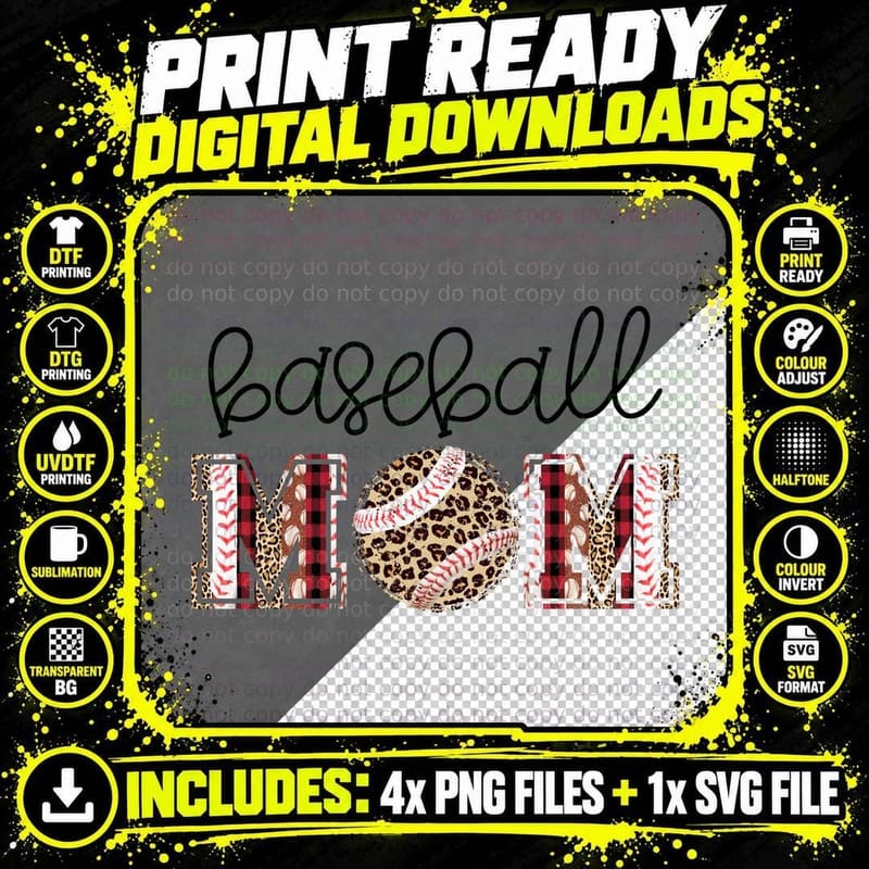 Baseball Mom Pink Leopard Checkered Valentine T-Shirt Png SVG Digital Bundle