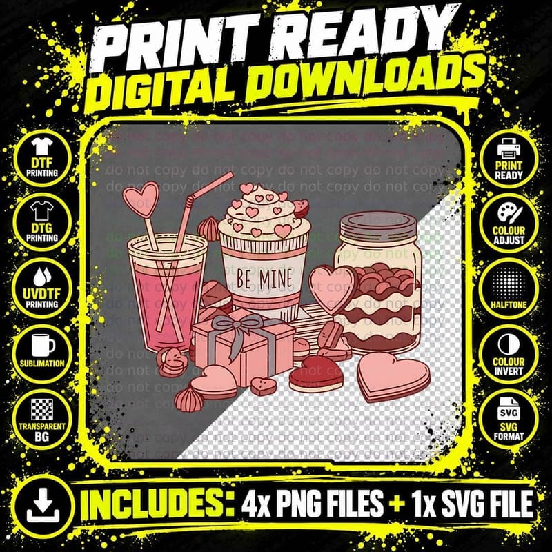 Be Mine Drink Cup Heart Straw Pastel Pink White Clean Png SVG Digital Bundle