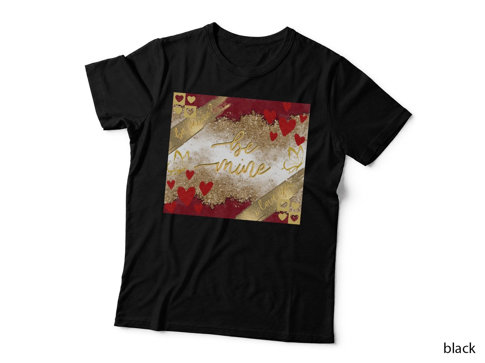Be Mine Love Gold Glitter Hearts Red Romantic Elegant T-Shirt