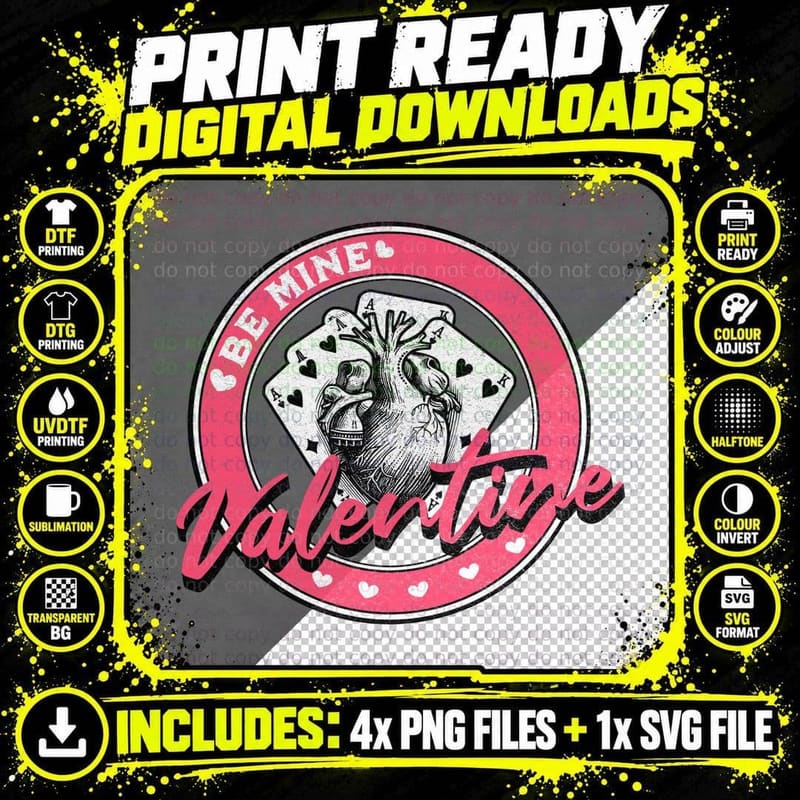 Be Mine Valentine Circular Badge Playing Cards Hearts Png SVG Digital Bundle