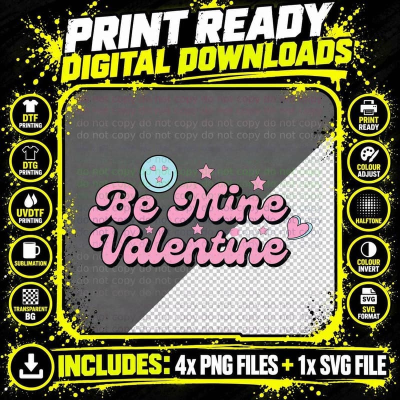Be Mine Valentine Pink Stars Theme T-Shirt Png SVG Digital Bundle
