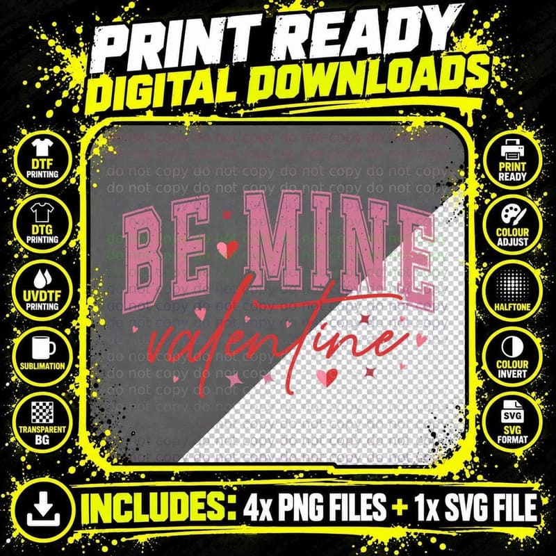Be Mine Valentine Smiley Heart Face Checkerboard Pattern Png SVG Digital Bundle