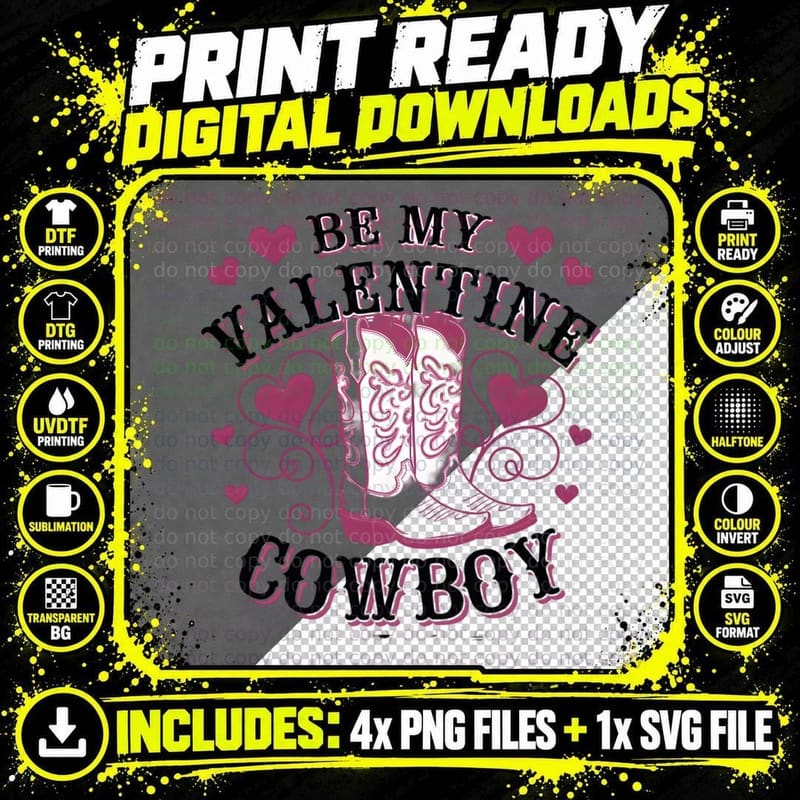 Be My Valentine Cowboy T-Shirt Png SVG Digital Bundle