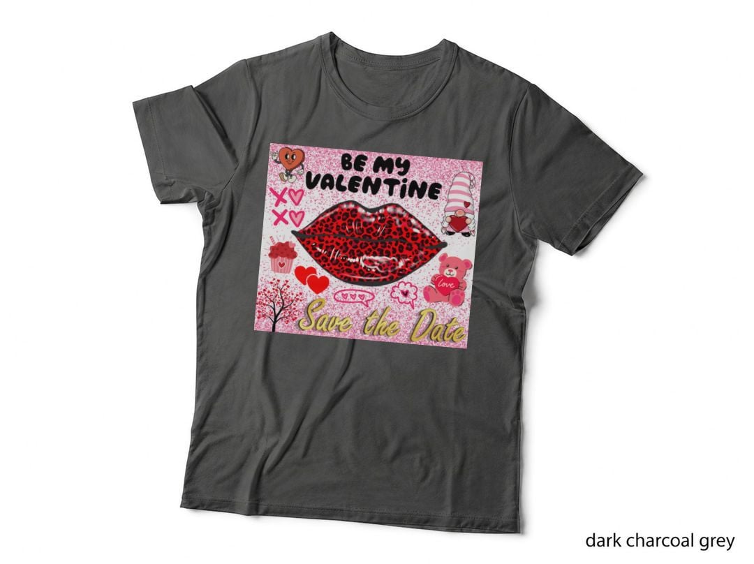 Be My Valentine XOXO Save the Date Leopard Lips Hearts Pink Glitter T-Shirt