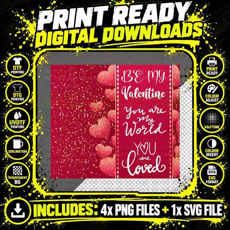 Be My Valentine You Are World Loved Red Gold Glitter Png SVG Digital Bundle